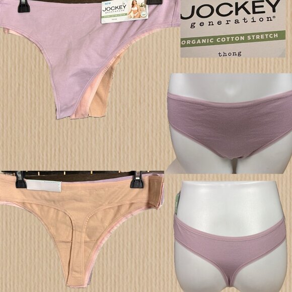 Jockey Generation XXL Logo Pink-Tan-Lilac Organic Cotton Stretch Thong Panties - Picture 1 of 8